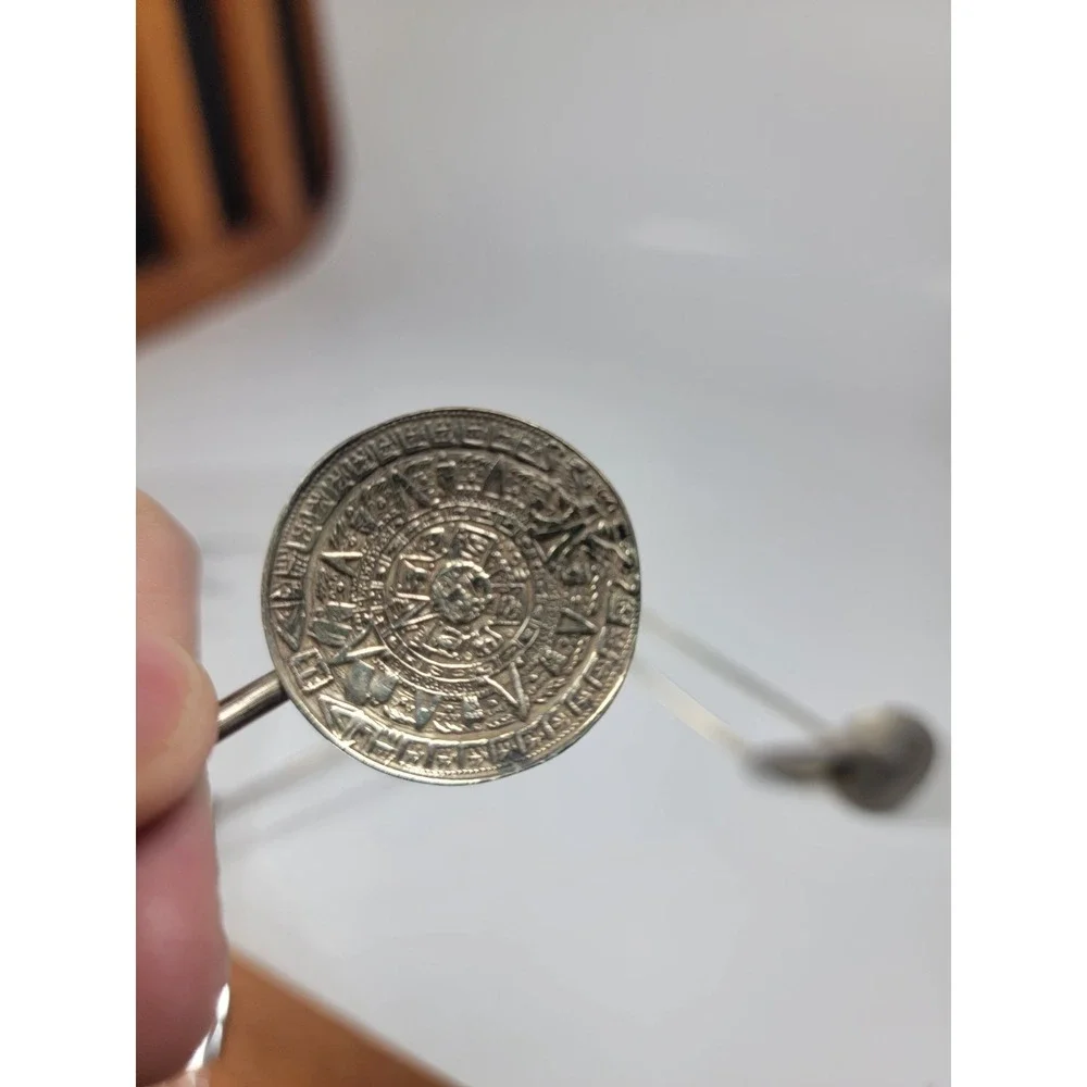 RARE Set of 4 Mexico Aztec Mayan Calendar Mint Julep Spoons Straws